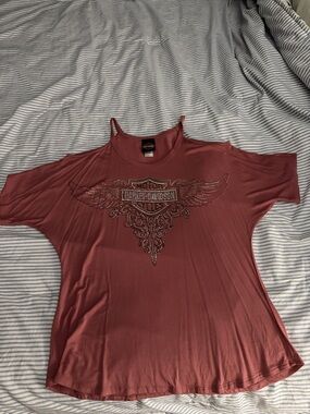 Harley-Davidson Women's Dusty Rose Cold-Shoulder Rhinestone Wing Camisole